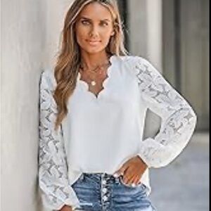 Cupshe White Lace Sleeve Blouse